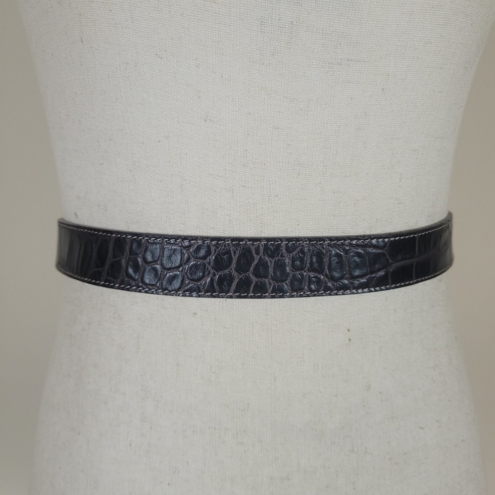 Harold's Belt Small Brown Leather Croc Embossed Grosgrain Tie Dainty Dressy